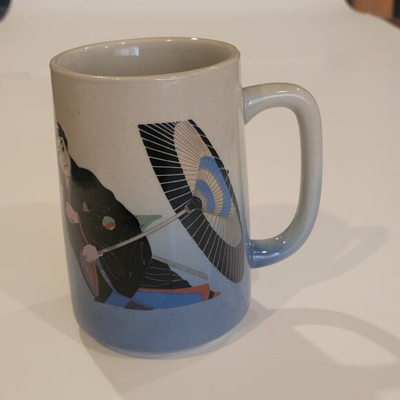 Vintage Samurai Decorated Porcelain Mug Kabuki Theater Made in Japan - Picture 1 of 9
